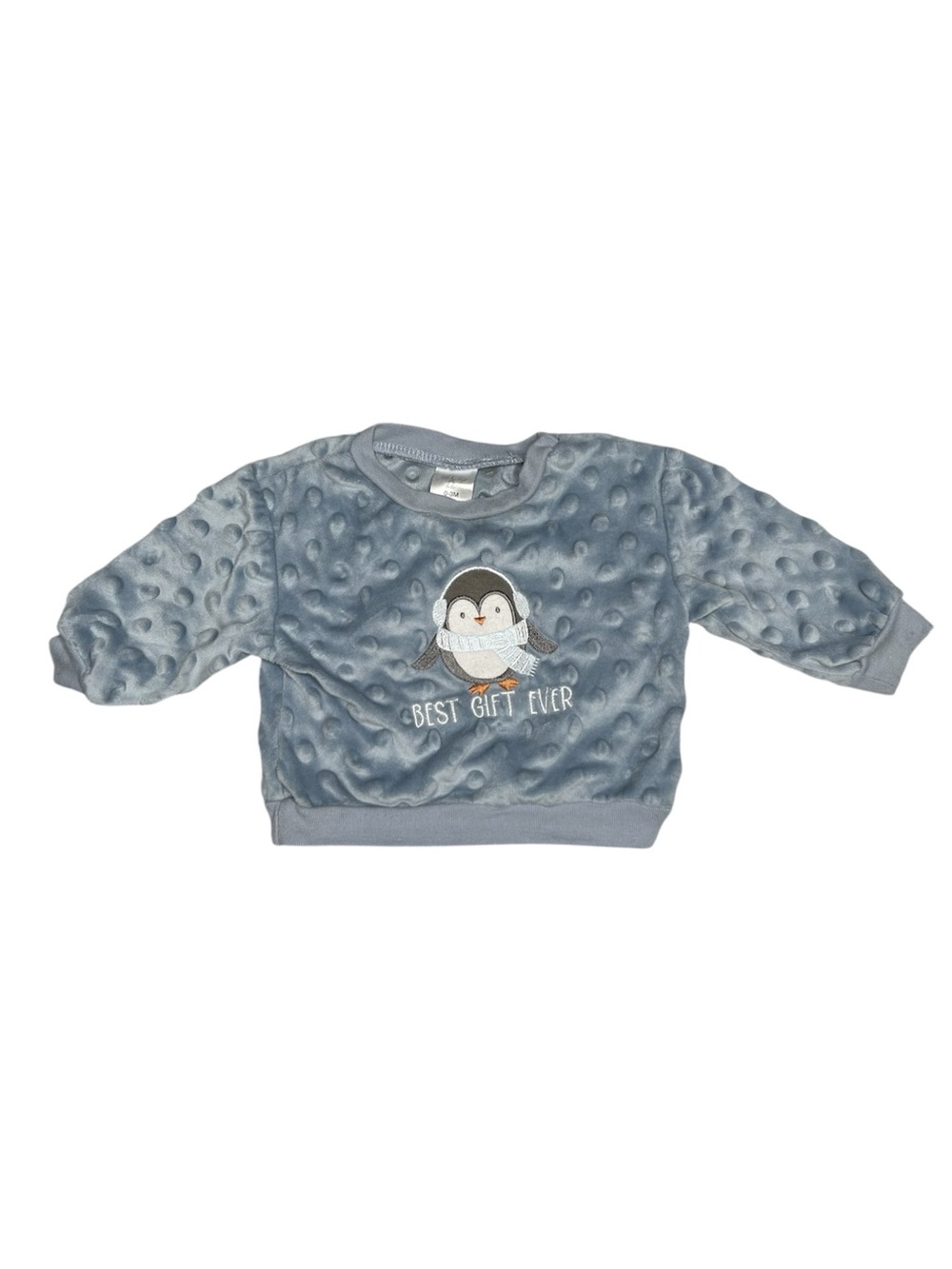 Le Top Light Blue Plush Penguin Sweatshirt 0-3 M